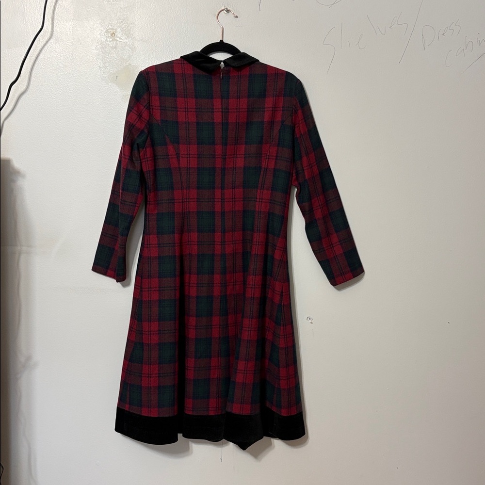 Vintage Elena Tartan Plaid Velvet Collar Dress Wool Feel Med? - Picture 4 of 8